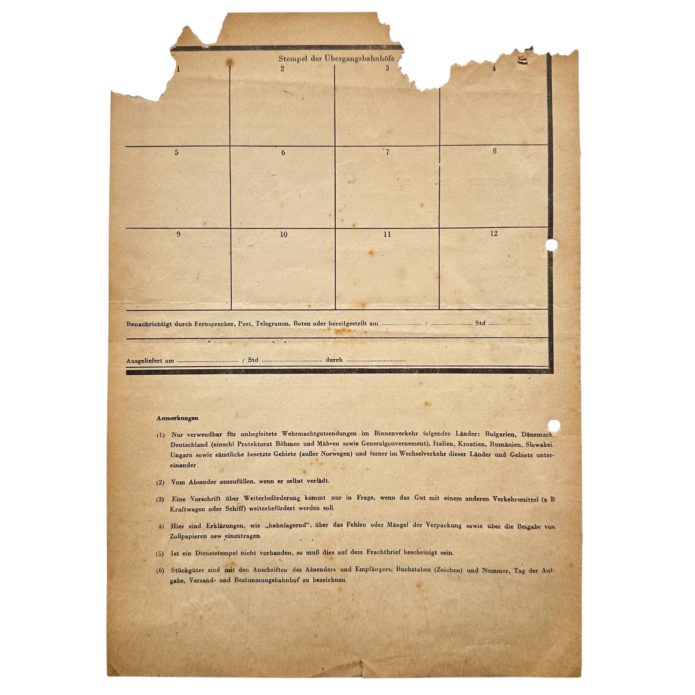 Original WWII German Wehrmacht Frachtbrief Rotterdam 1944 - Afbeelding 4