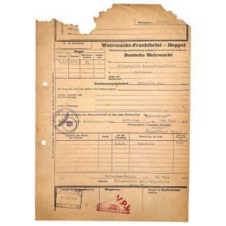 Origineel WWII Wehrmacht-Frachtbrief voor Kriegsmarine Ausrüstungsstelle Rotterdam, 1944