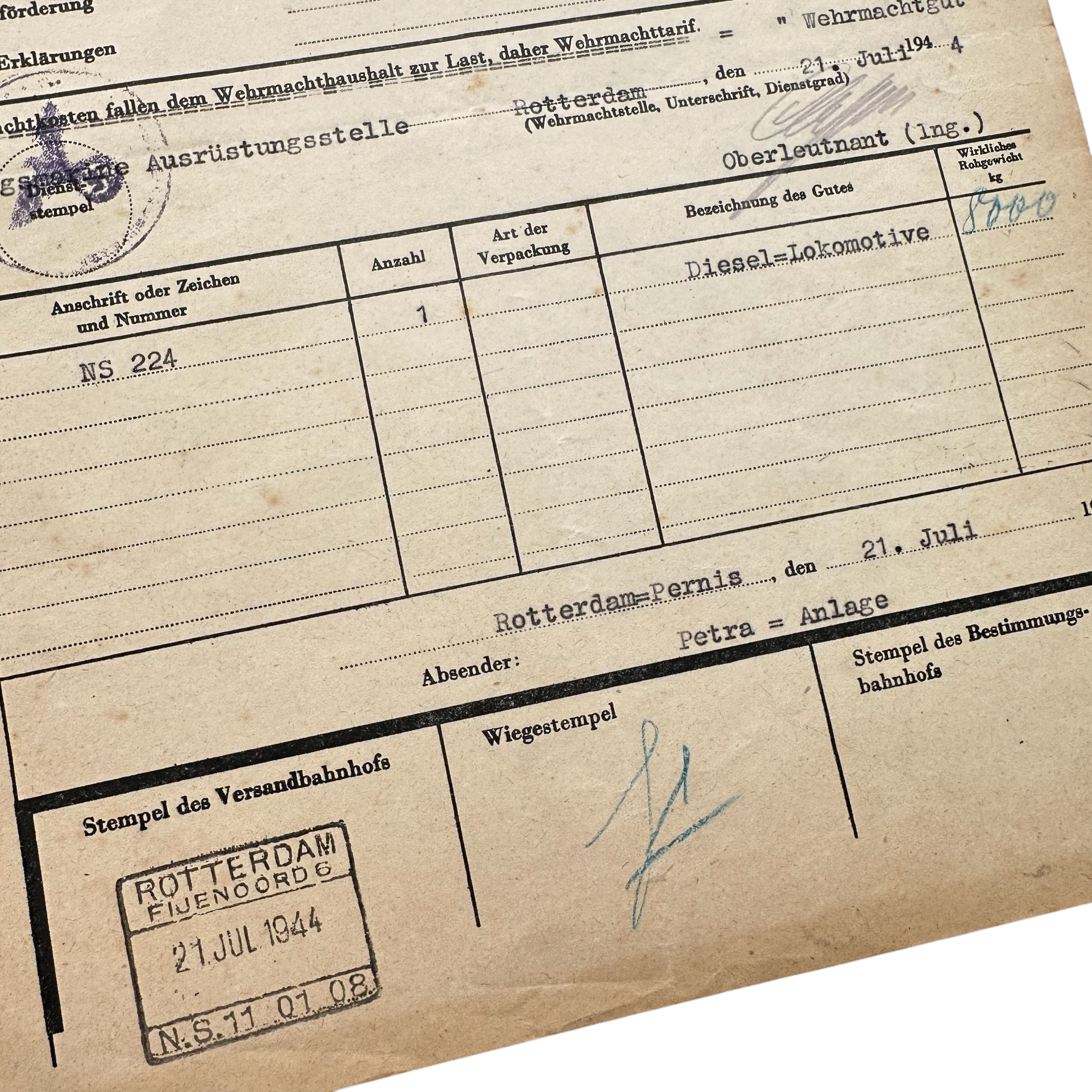 Original WWII German Wehrmacht Frachtbrief Kriegsmarine Rotterdam - Afbeelding 3