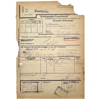 Origineel WWII Duitse Wehrmacht-Frachtbrief bestemd voor de Kriegsmarine in Rotterdam, 1944