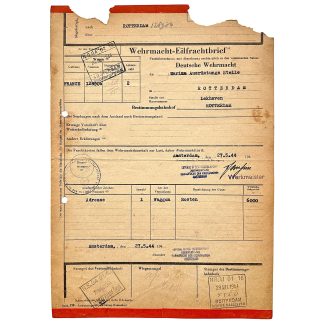 Origineel WWII Duitse Wehrmacht-Eilfrachtbrief Kriegsmarine, bestemd voor Rotterdam, 1944