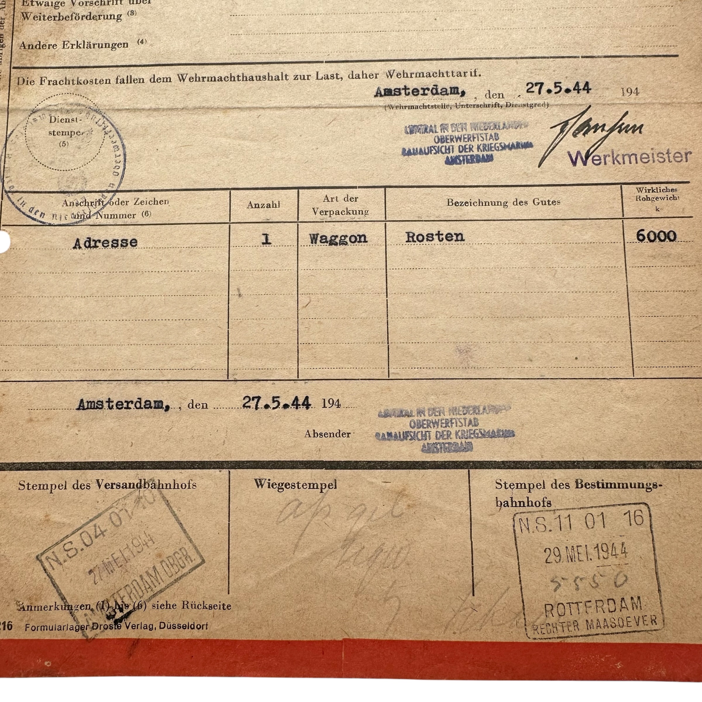 Original WWII German Wehrmacht Eilfrachtbrief Kriegsmarine Rotterdam - Afbeelding 4