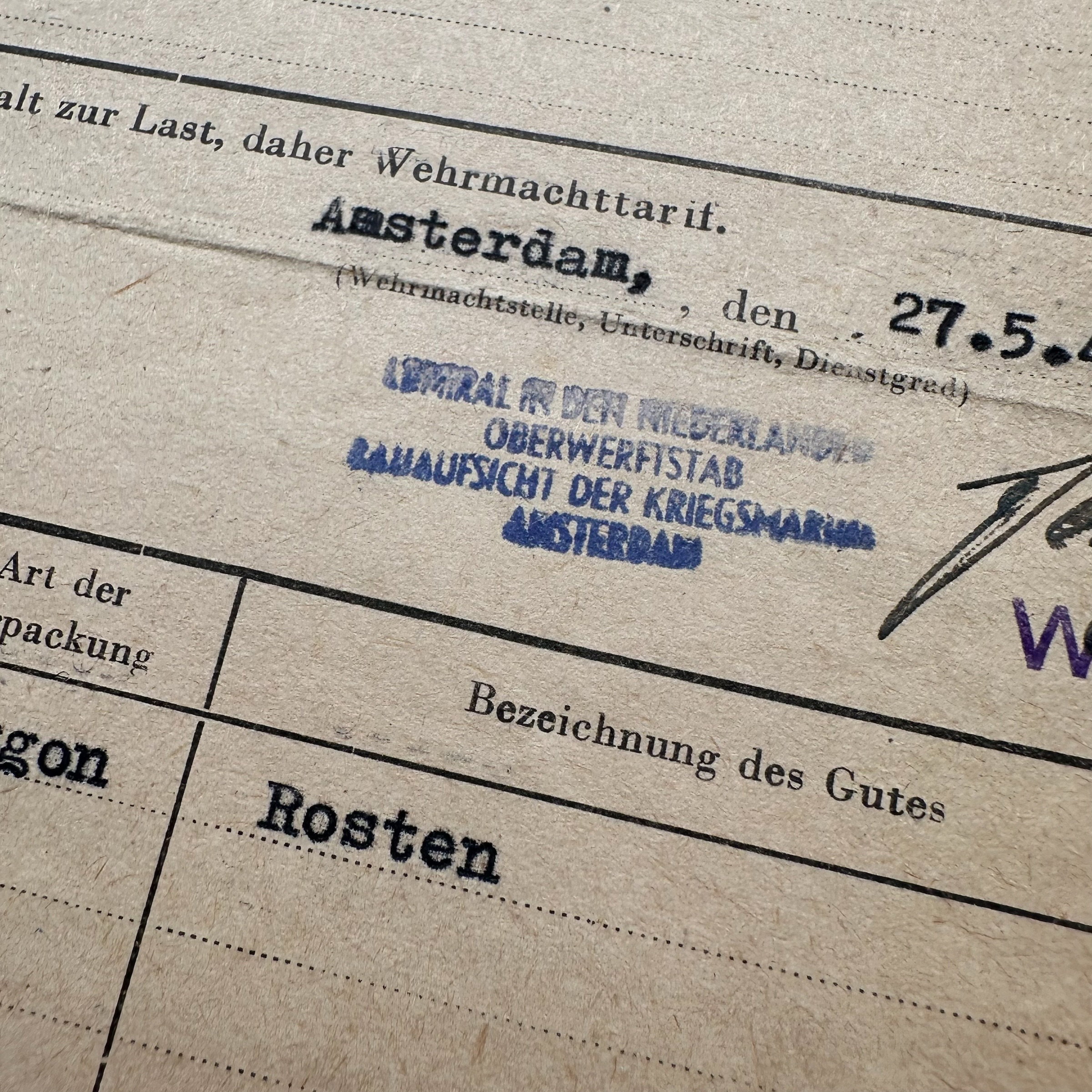 Original WWII German Wehrmacht Eilfrachtbrief Kriegsmarine Rotterdam - Afbeelding 3