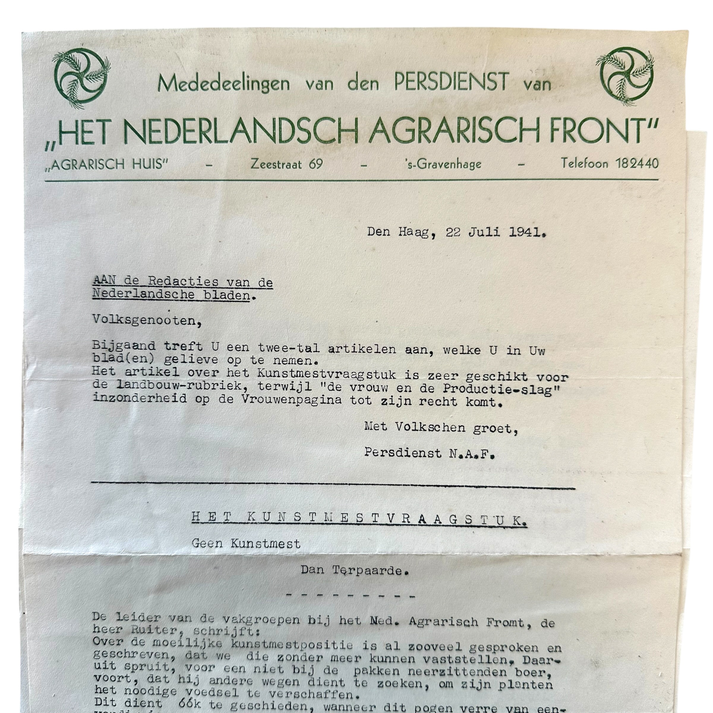 Original WWII Dutch collaboration documents Agrarisch Front - Afbeelding 2