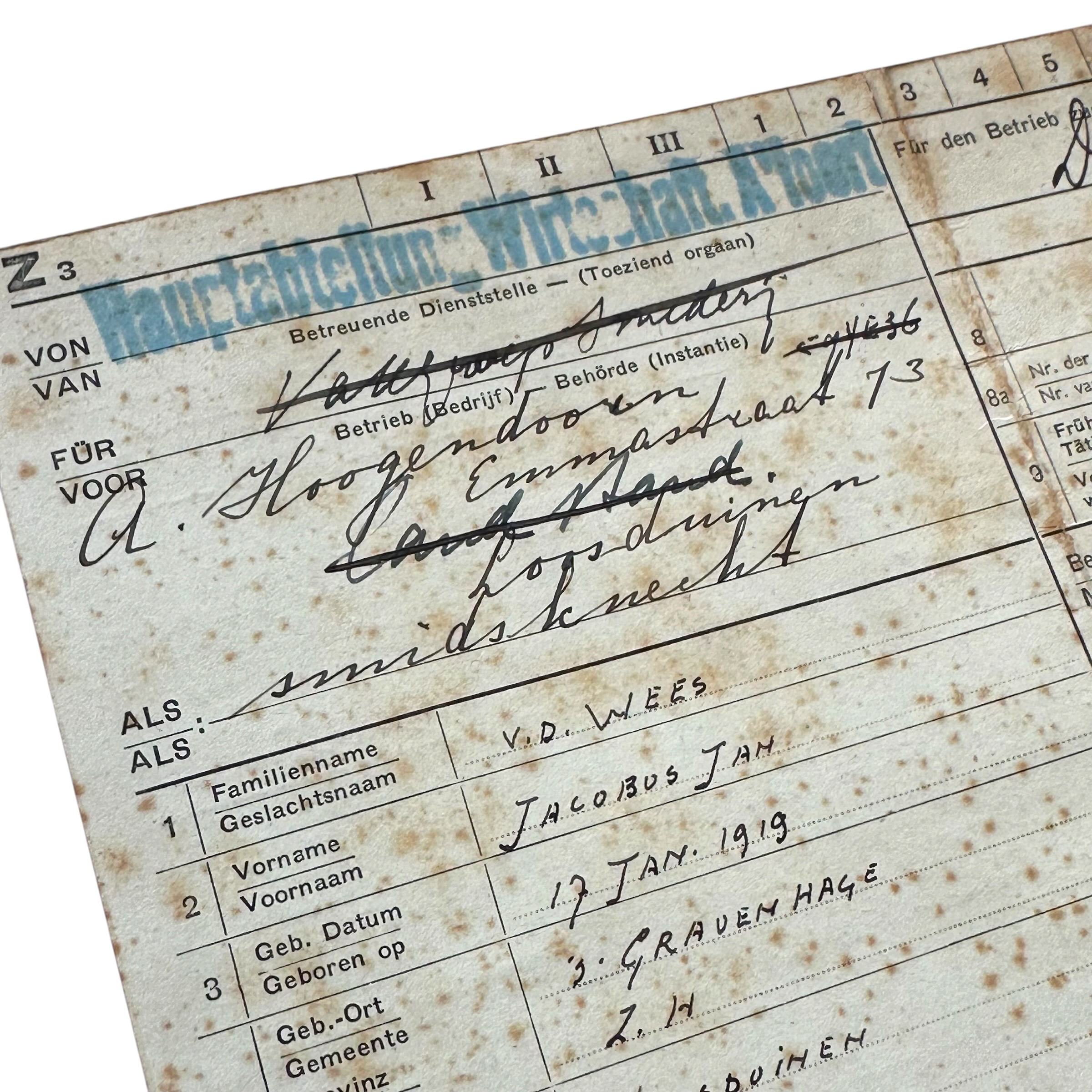 Original WWII Dutch-German Hauptabteilung Wirtschaft Amersfoort card - Den Haag - Loosduinen - Afbeelding 2