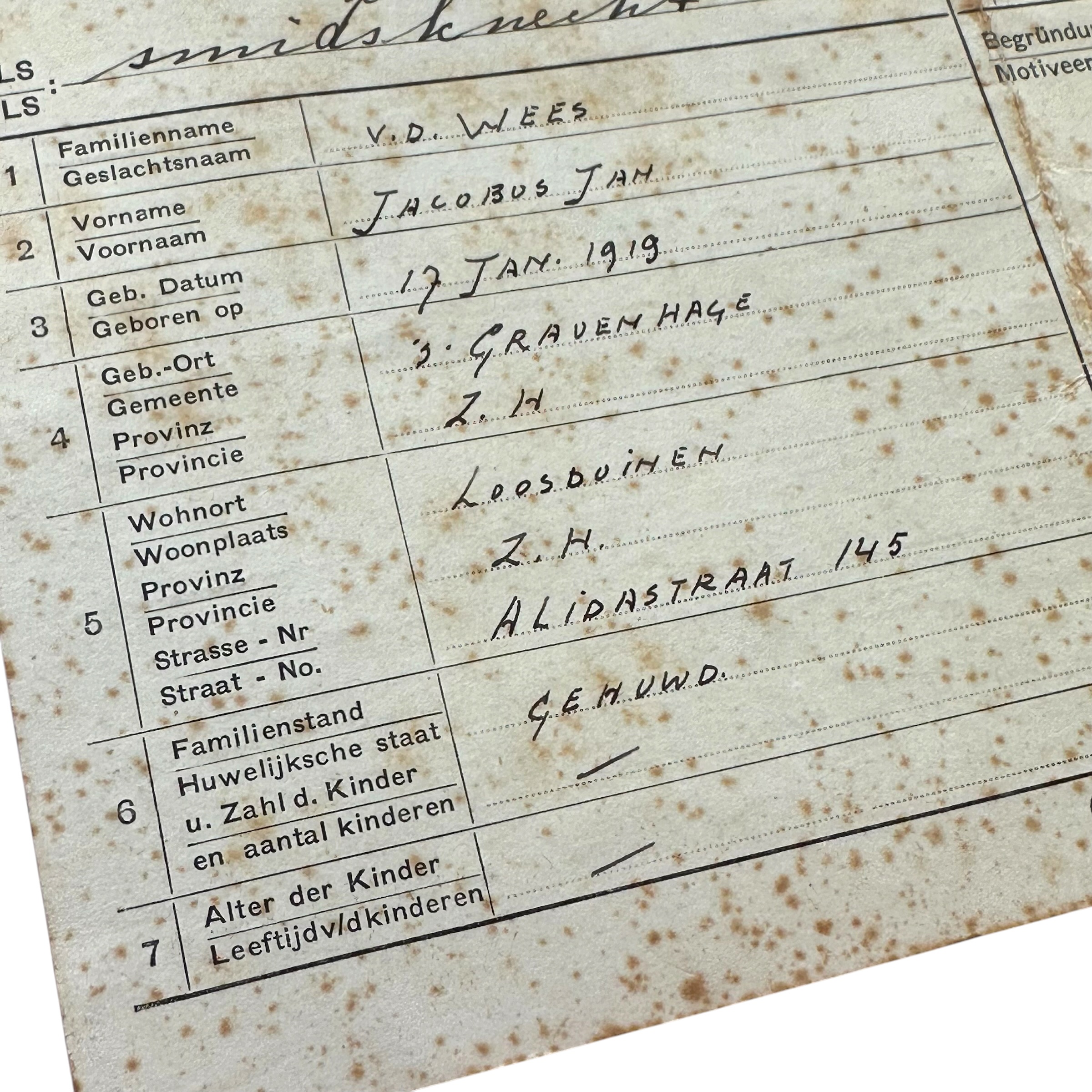 Original WWII Dutch-German Hauptabteilung Wirtschaft Amersfoort card - Den Haag - Loosduinen - Afbeelding 3