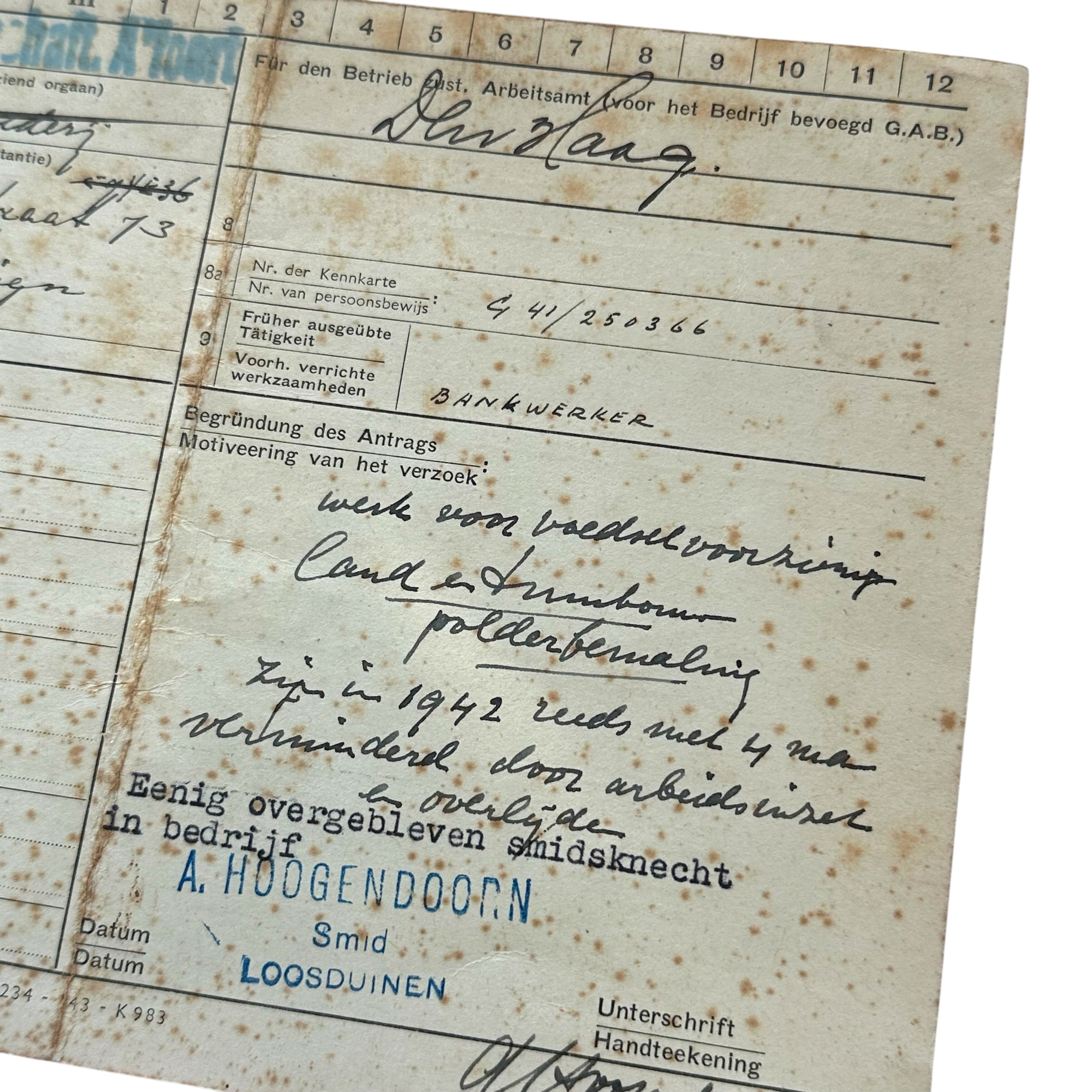 Original WWII Dutch-German Hauptabteilung Wirtschaft Amersfoort card - Den Haag - Loosduinen - Afbeelding 4