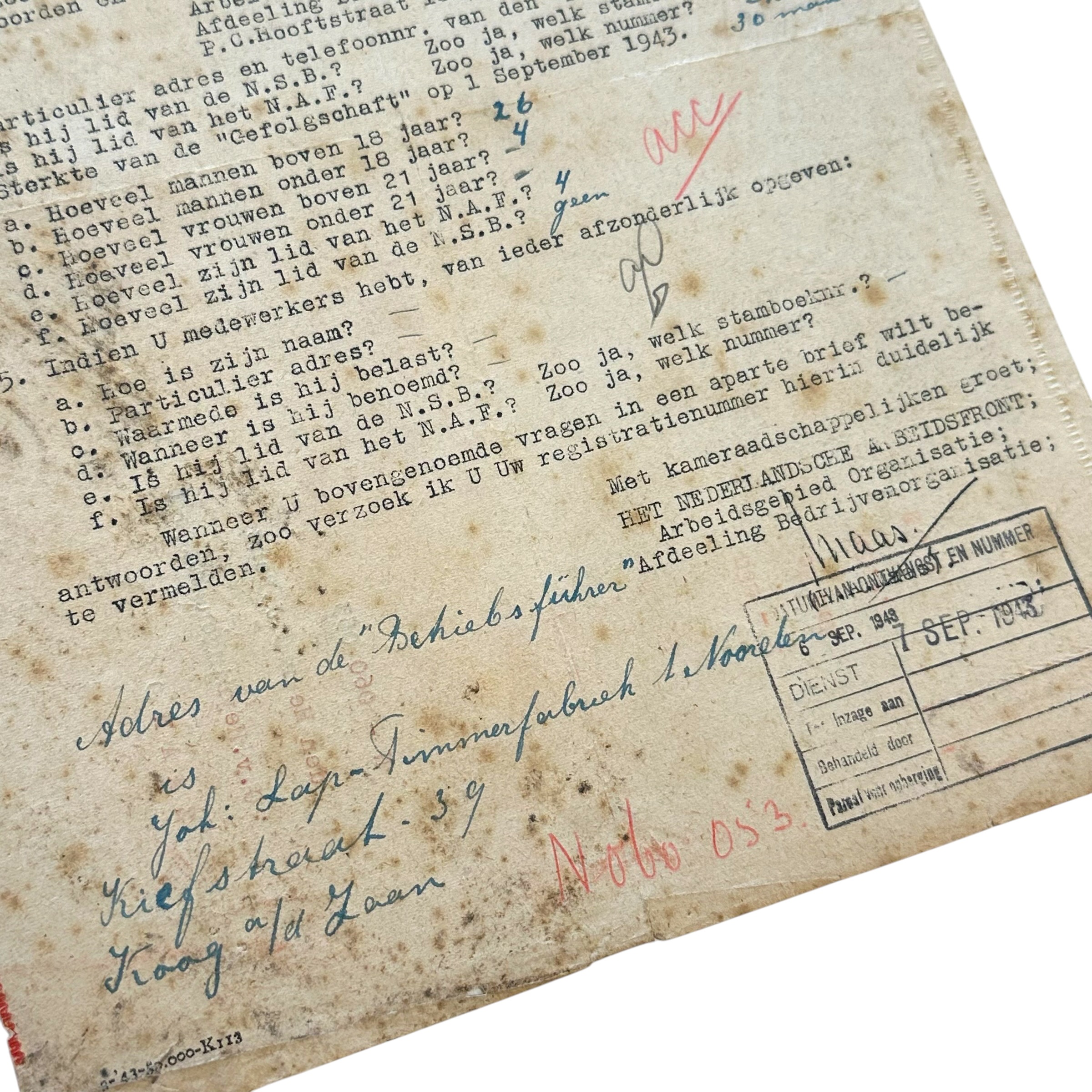 Original WWII Dutch Nederlandsche Arbeitsfront document Amsterdam - Zaandam - Afbeelding 4