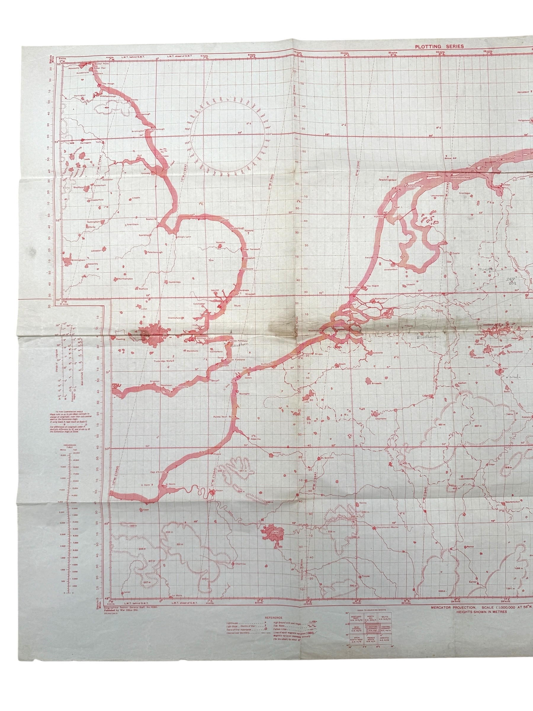 Original WWII British RAF Bombing & Flight Navigation Map Berlin Hannover Eindhoven Twente Germany – GSGS 4080 June 1944