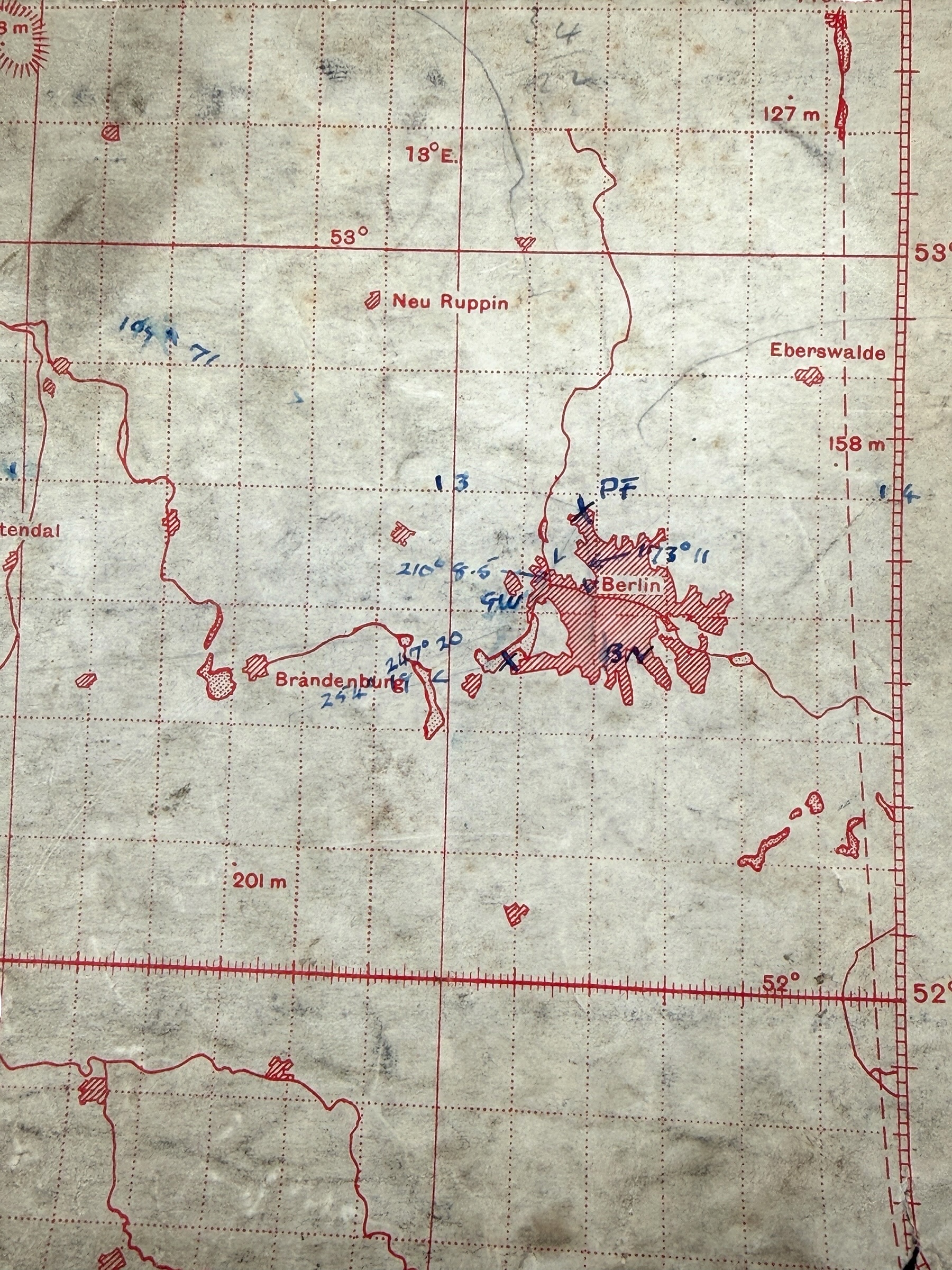 Original WWII British RAF Bombing & Flight Navigation Map Berlin Hannover Eindhoven Twente Germany – GSGS 4080 June 1944