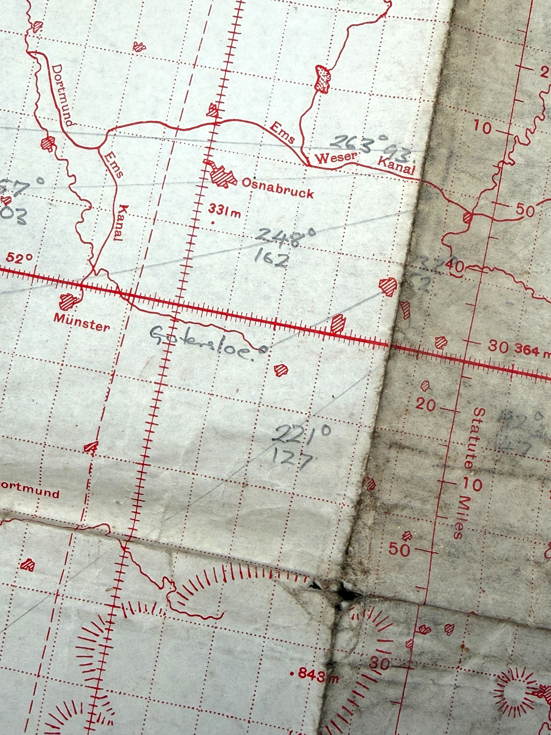 Original WWII British RAF Bombing & Flight Navigation Map Berlin Hannover Eindhoven Twente Germany – GSGS 4080 June 1944