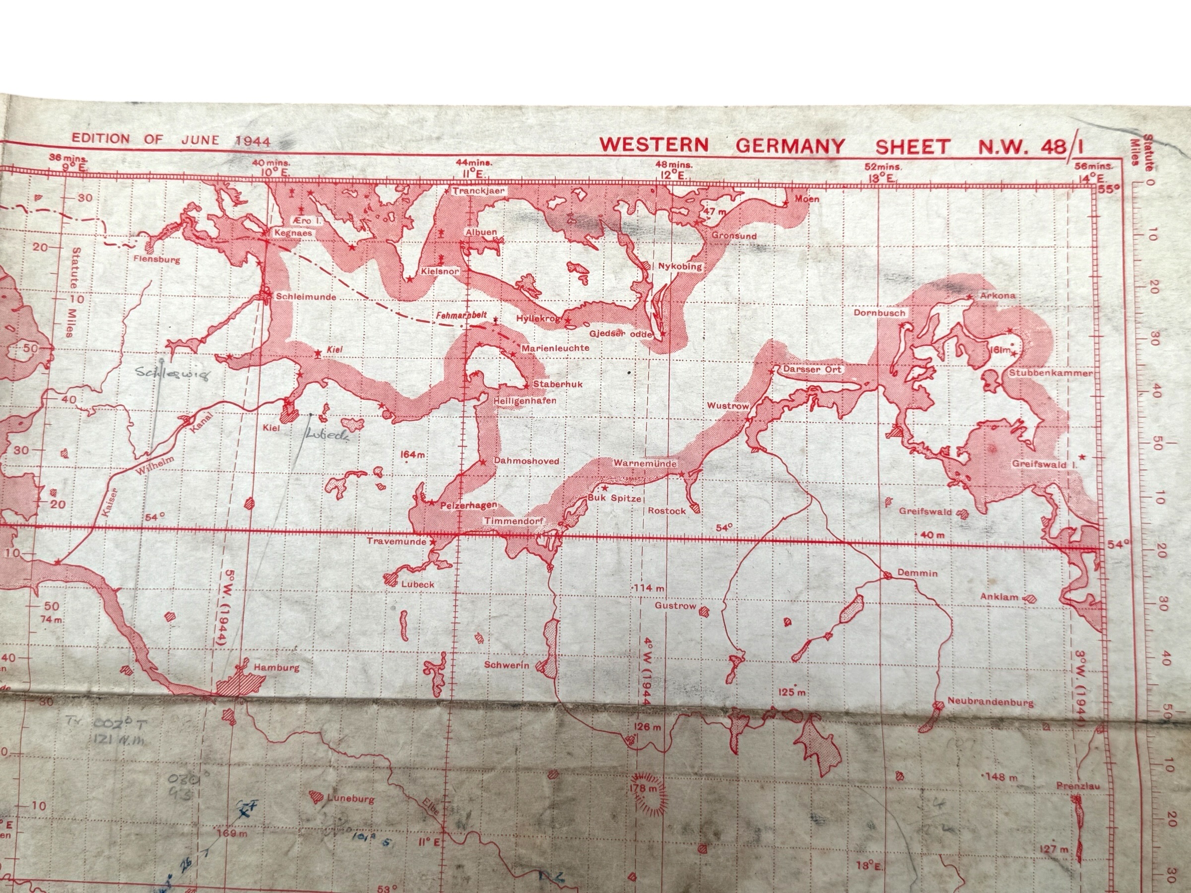 Original WWII British RAF Bombing & Flight Navigation Map Berlin Hannover Eindhoven Twente Germany – GSGS 4080 June 1944