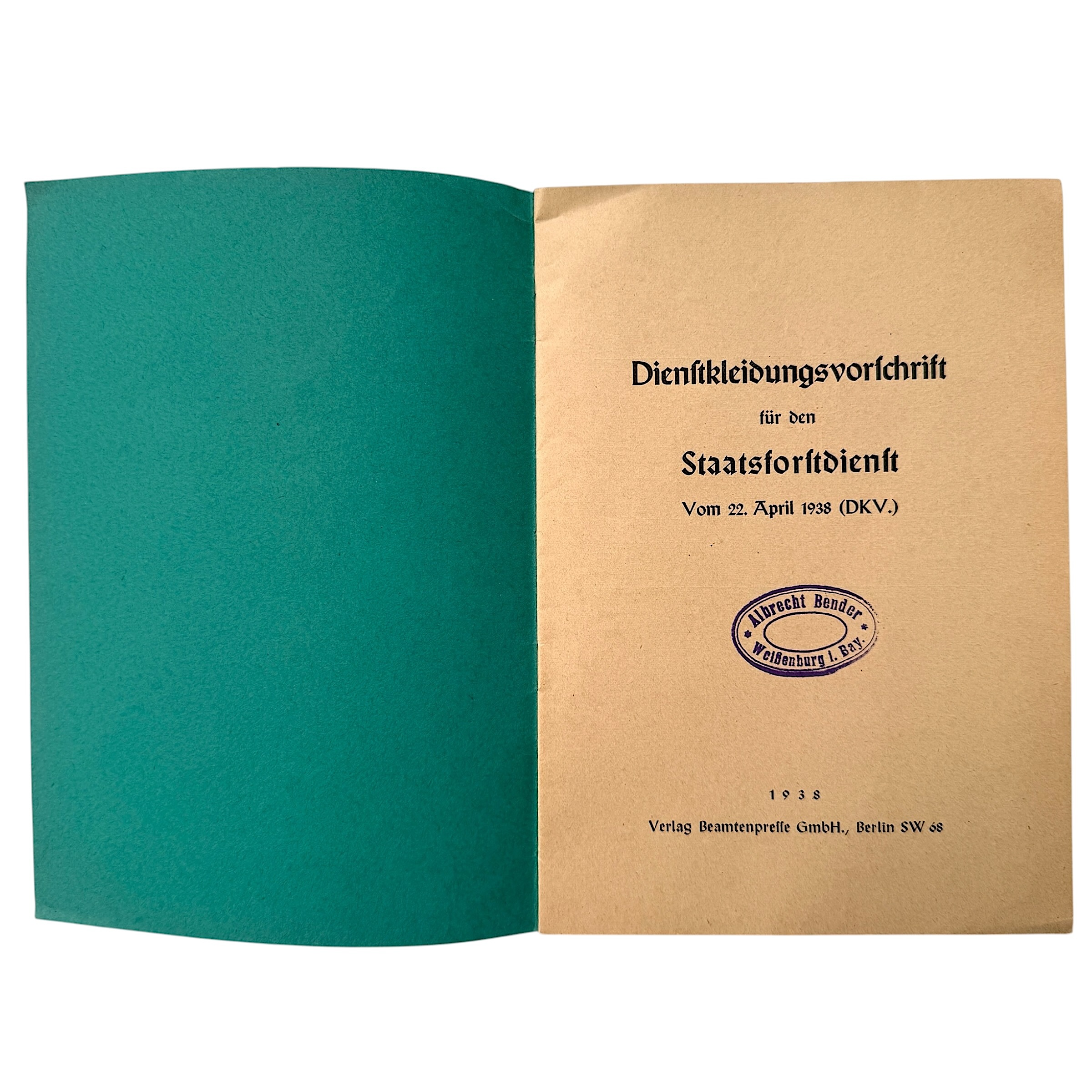 Original 1938 German Third Reich State Municipal & Private Forestry Service Uniform Regulations Illustrated Booklet