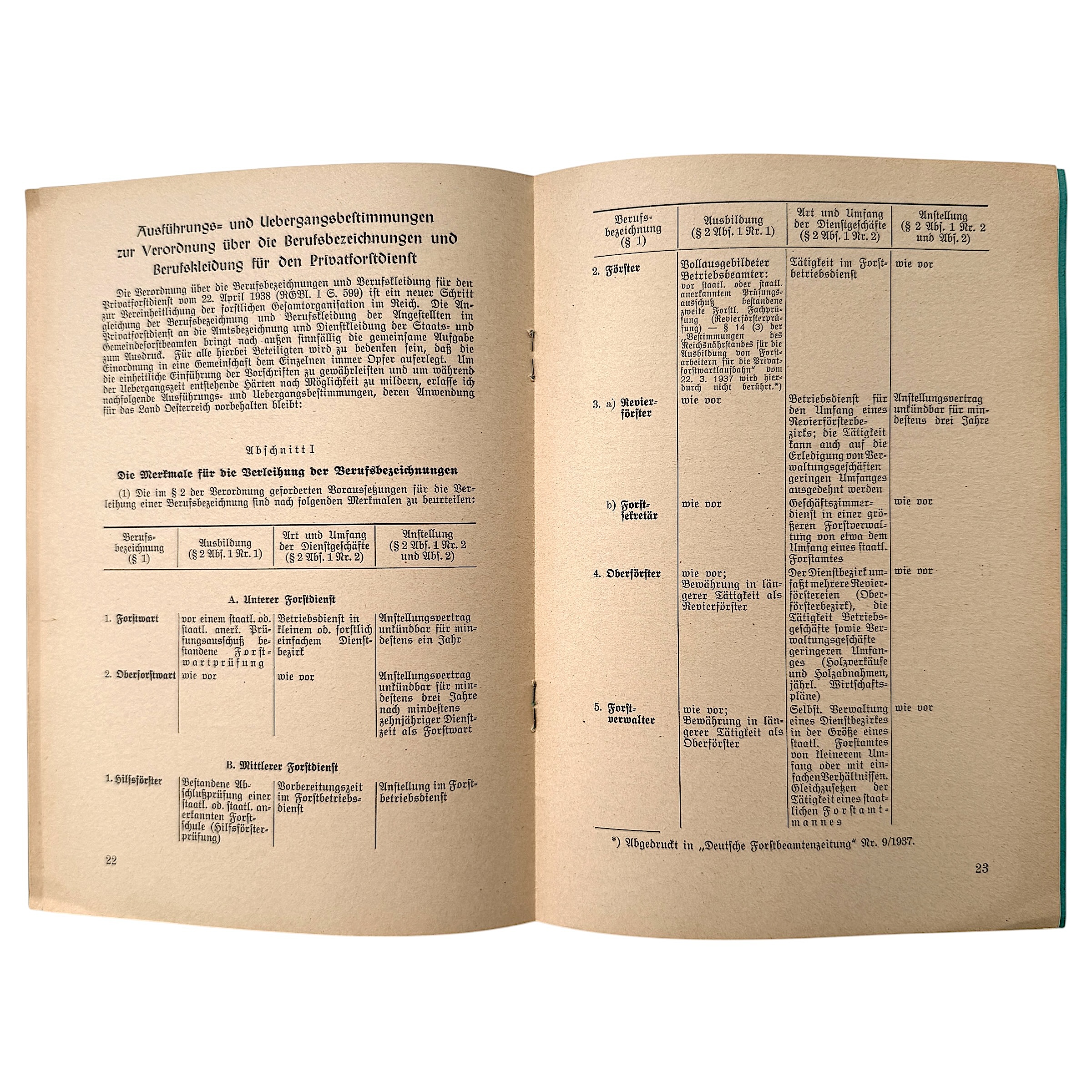 Original 1938 German Third Reich State Municipal & Private Forestry Service Uniform Regulations Illustrated Booklet