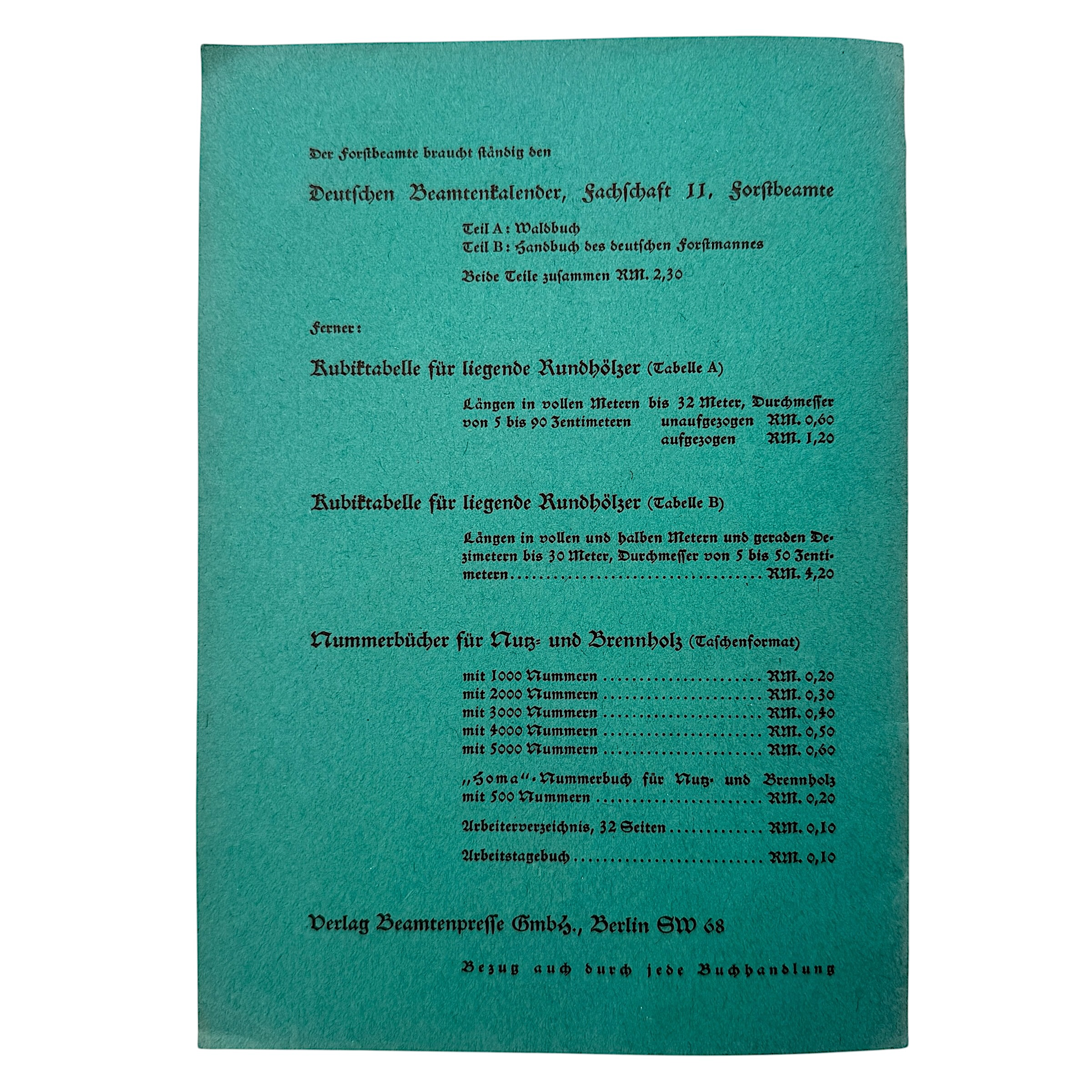 Original 1938 German Third Reich State Municipal & Private Forestry Service Uniform Regulations Illustrated Booklet