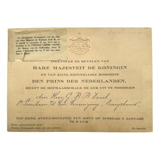 Originele 1930 hofuitnodiging koningin Wilhelmina prins Hendrik G.B.B. Dorst Oranjebond avondreceptie Koninklijk Huis 7 januari