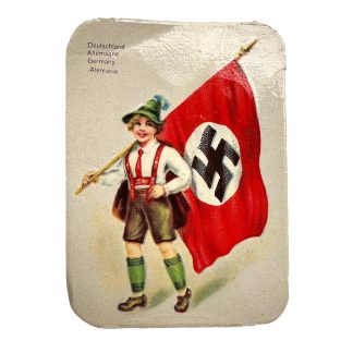 Original 1930s German Third Reich Germany collectors card with Bavarian boy carrying a swastika flag