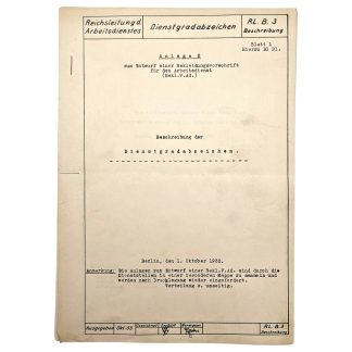 Original 1933 German Arbeitsdienst Uniform Regulations – Dienstgradabzeichen RL.B.3 – Reichsleitung des Arbeitsdienstes