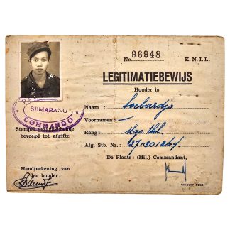 Origineel KNIL legitimatiebewijs met pasfoto en Semarang Commando stempel