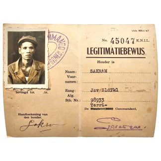 Origineel KNIL legitimatiebewijs met pasfoto, 1945-1949, Borneo stempel