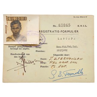 Origineel KNIL registratie-formulier met pasfoto, Malang, 1945-1949