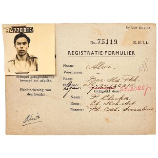 Origineel KNIL registratie-formulier met pasfoto, 1945-1949, Soerabaia