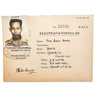 Origineel KNIL registratie-formulier met pasfoto, Batavia, 1945-1949