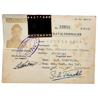 Origineel KNIL registratieformulier uit Malang met pasfoto, 1948. Verzamelobject Nederlands-Indië oorlog.