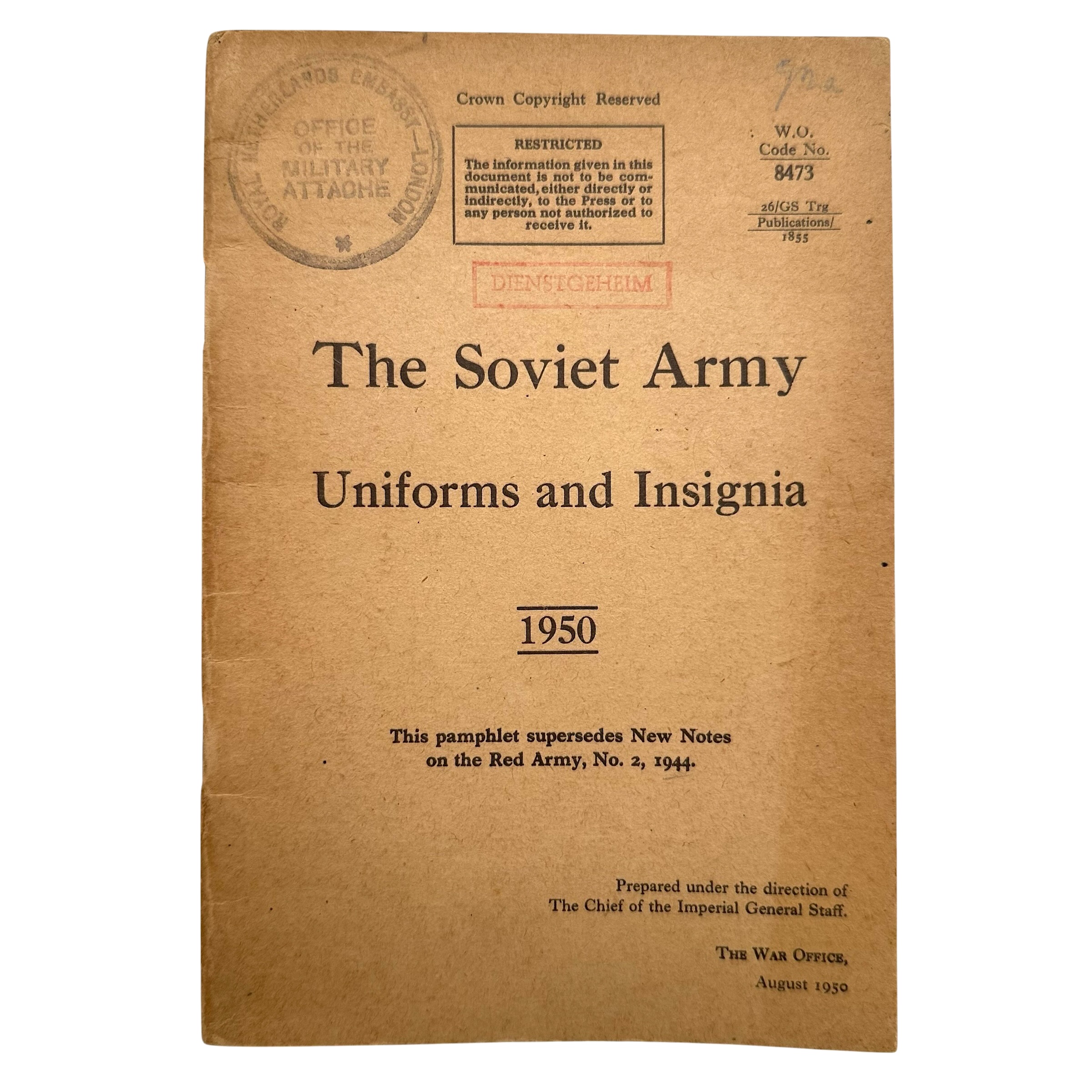 Original 1950 British War Office Restricted Booklet – The Soviet Army Uniforms and Insignia