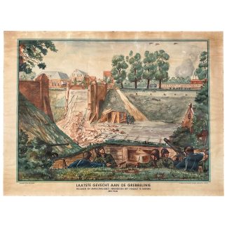 Origineel 1950 Nederlands leger poster over het gevecht aan de Grebbelinie bij Rhenen