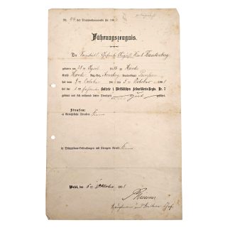 Original Imperial German Prussian Army Führungszeugnis 1908 1. Westfälisches Feldartillerie-Regiment Nr. 7 August Karl Rautenberg.