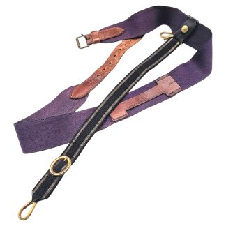 Originele pre-1940 Nederlandse leger canvas riem met sabeldrager, leren delen en goudkleurig beslag voor verzamelaars van Nederlandse militaria.