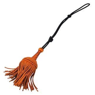 Originele pre-1940 Nederlandse sabelkwast portepee met oranje kwast en zwarte draaglus voor onderofficieren en Koninklijke Marechaussee.