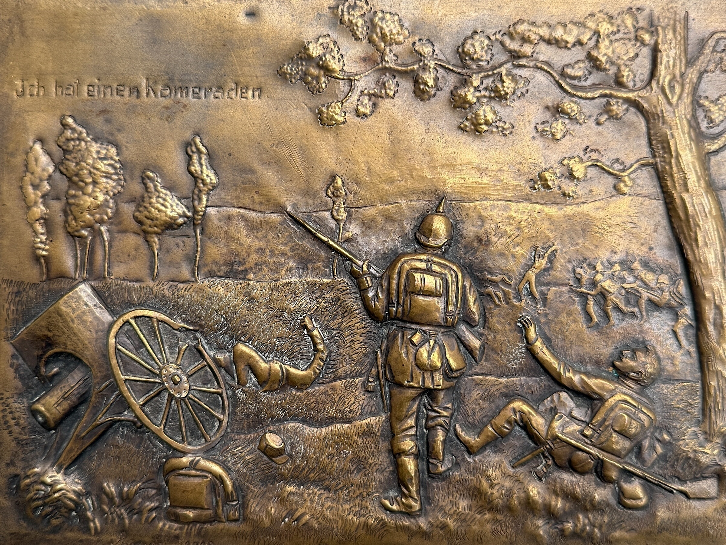 Original WW1 German Trench Art Plaque 'Ich hat einen Kameraden' – 1916