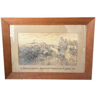Origineel ingelijste Duitse WOI-prent van de cavalerieaanval bij Anczlawka, 13 september 1914