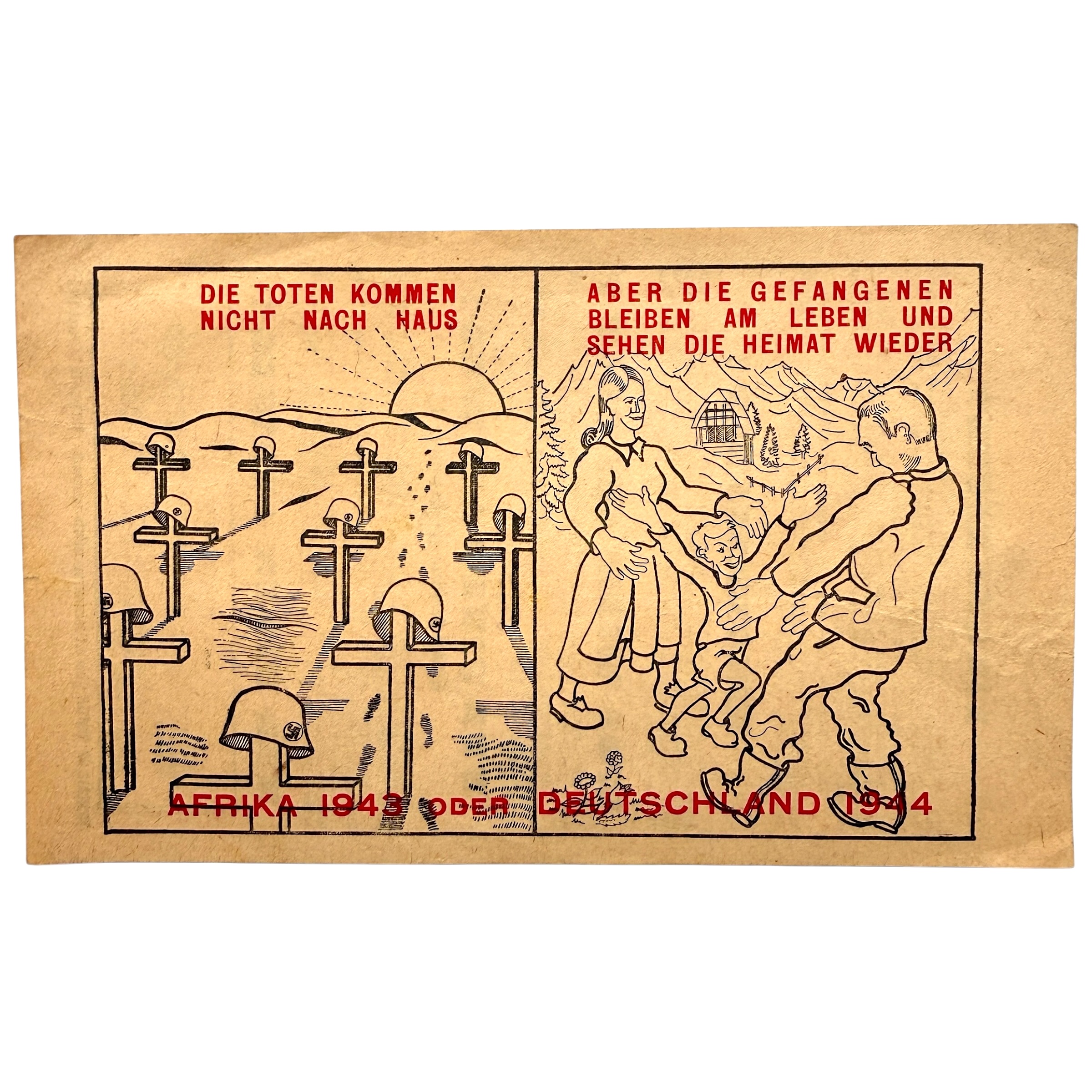 Origineel WWII geallieerd propagandapamflet gericht aan Duitse troepen in Tunesië, 1943