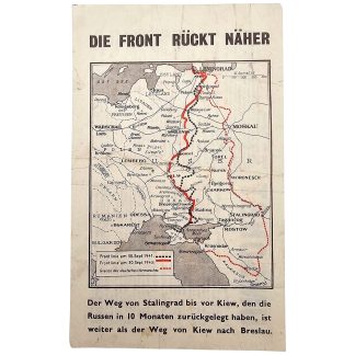 Origineel WWII geallieerd propagandapamflet 'Die Front Ruckt Naher' met kaart van het oostfront