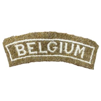 Origineel WWII Belgisch 'BELGIUM' schoudertitel insigne voor Belgische troepen in Brits leger