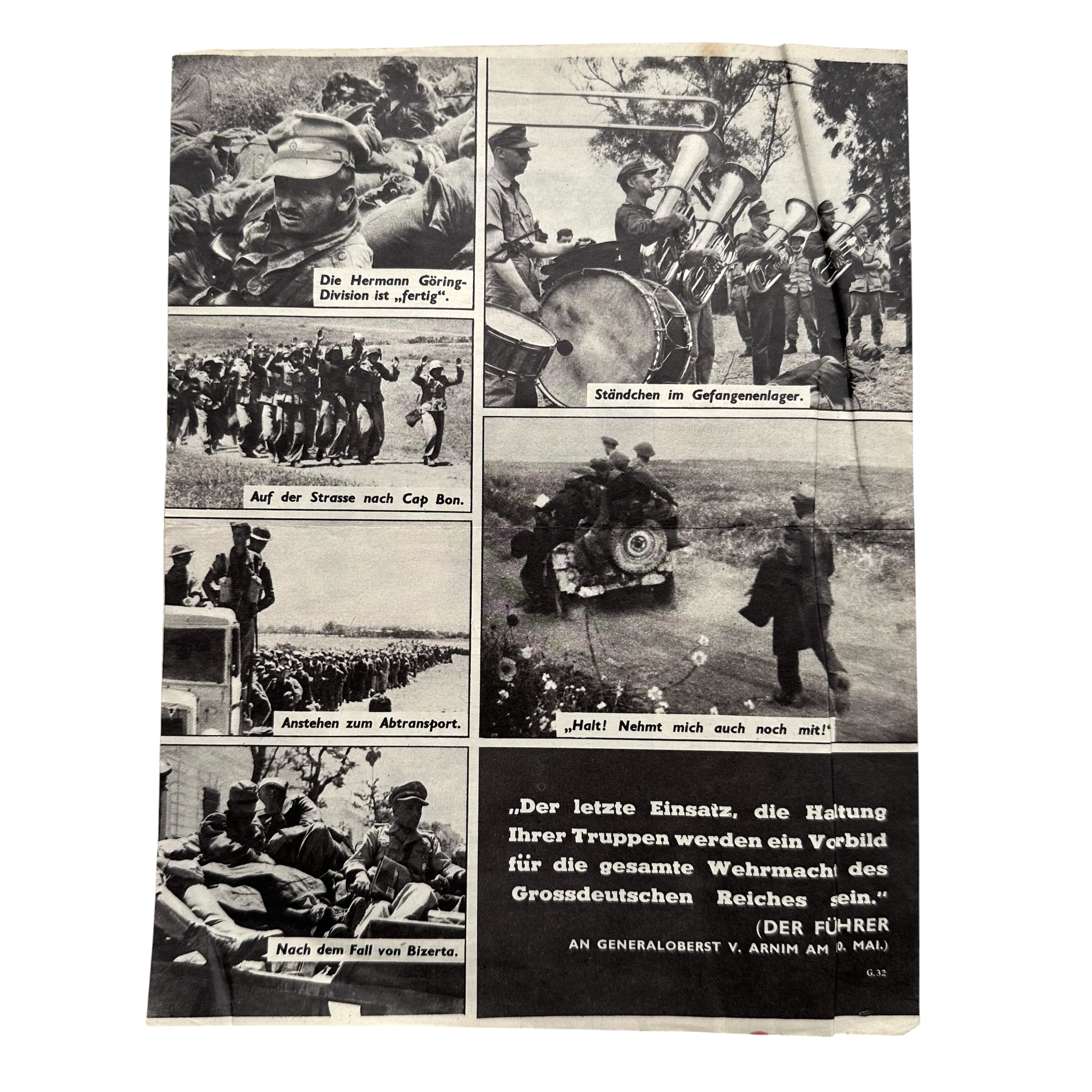 Original WWII British PWE German-Language Propaganda Leaflet G.32 – Tunis Afrika Korps 1943