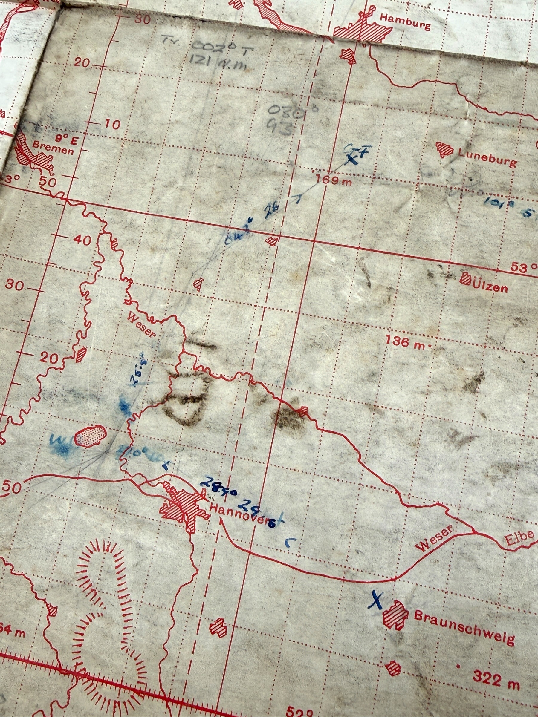 Original WWII British RAF Bombing & Flight Navigation Map Berlin Hannover Eindhoven Twente Germany – GSGS 4080 June 1944