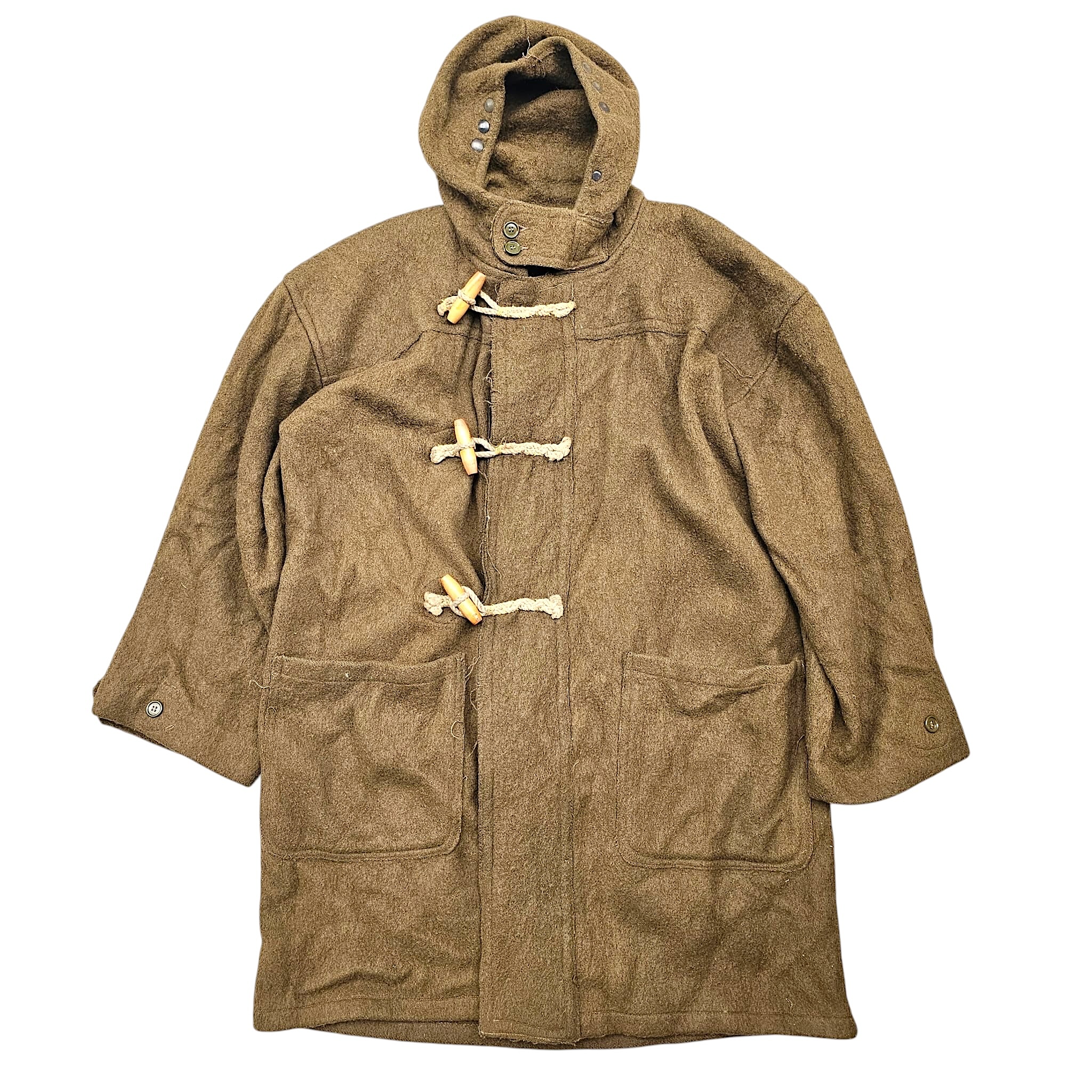 Originele WWII Canadese wollen duffle coat met capuchon en houten toggles