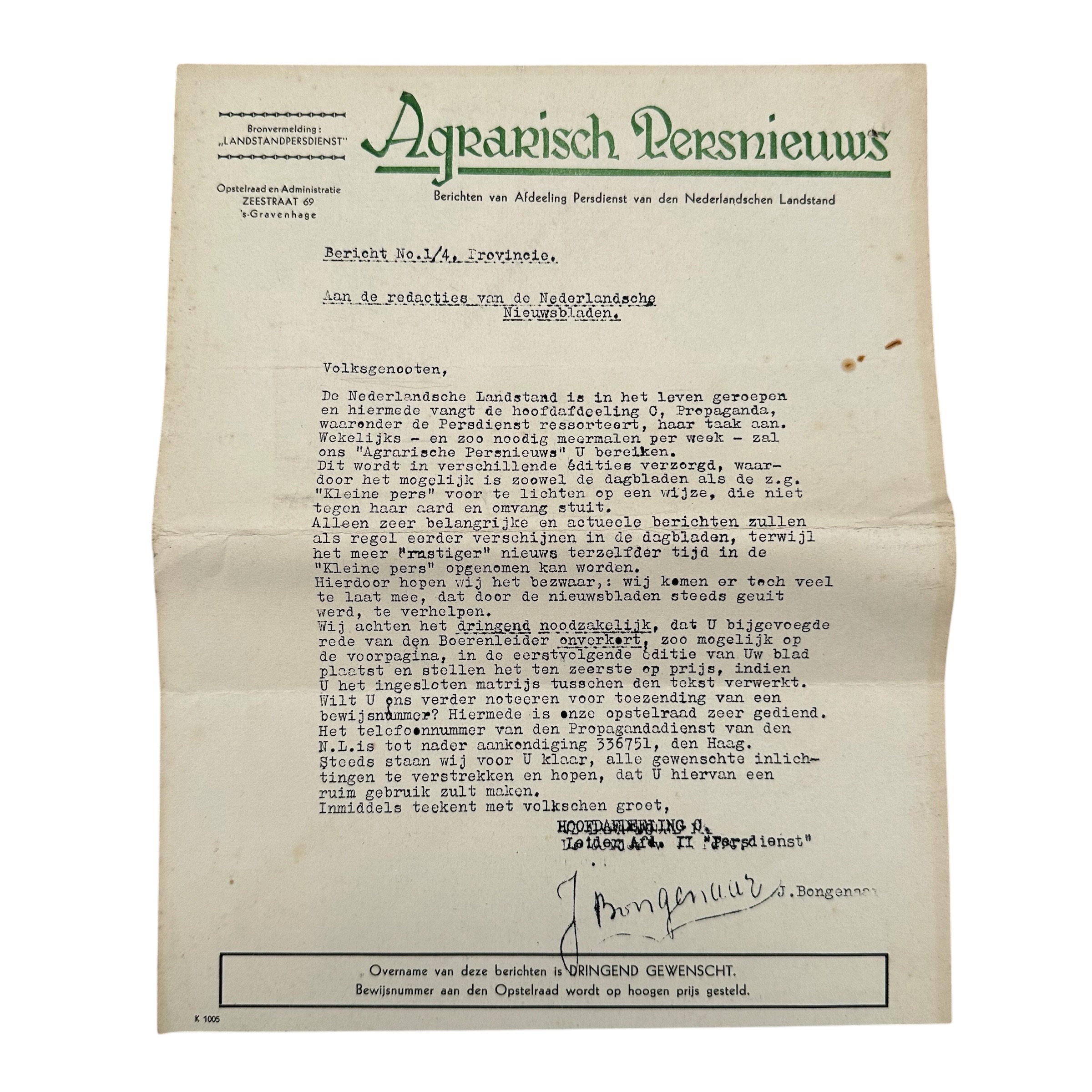 Original WWII Dutch Collaboration Document Set – Nederlandsch Agrarisch Front & Agrarisch Persnieuws 1941