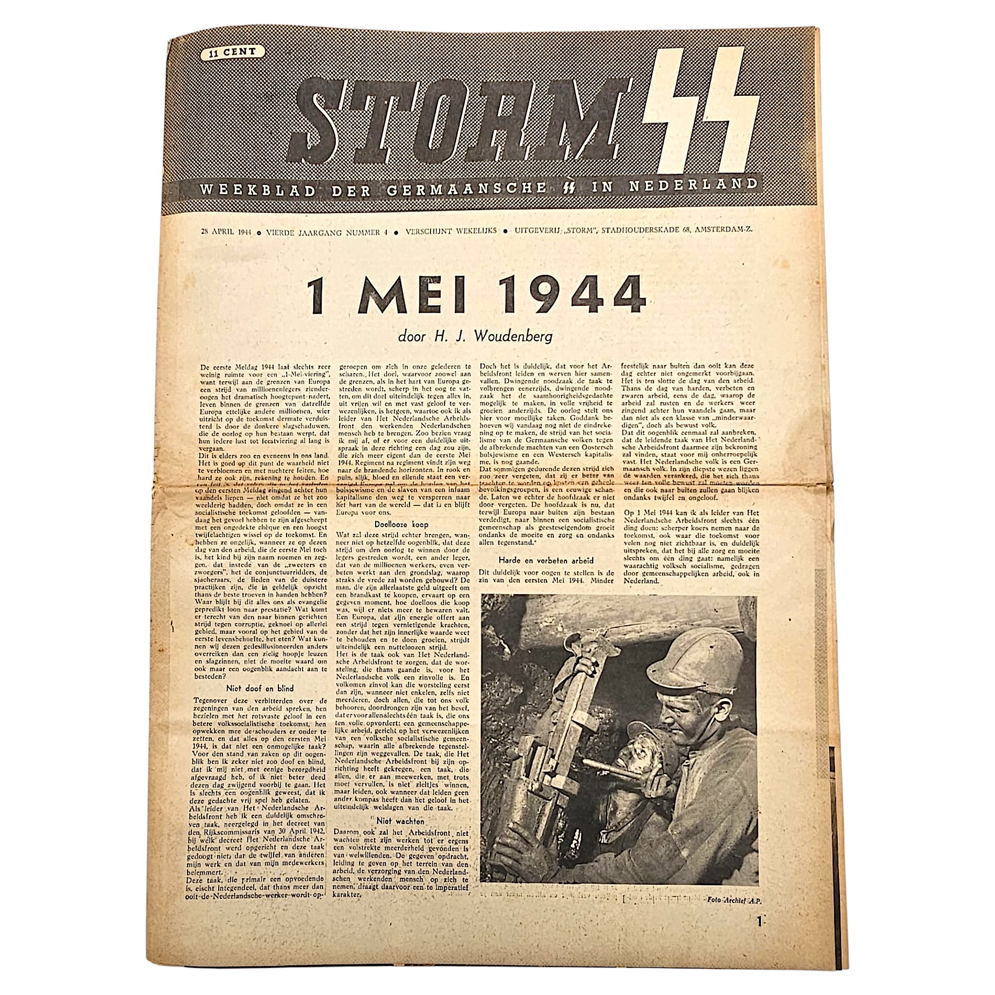 Voorpagina van het Nederlandse Storm SS weekblad, 28 april 1944