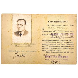 Origineel Duits Bescheinigung document uit bezet Warschau met pasfoto, 1943
