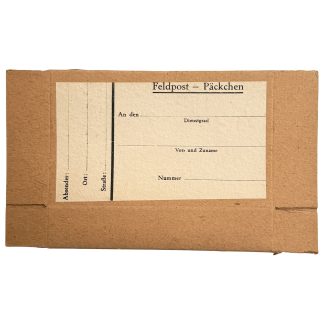 Origineel WWII Duits Feldpost Päckchen kartonnen doosje in ongebruikte mint conditie met blanco verzendlabel voor Duitse militaire veldpost