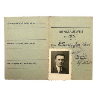 Original WWII German General Government Dienstausweis 1944 Jan Karol Milkowski SPOLEM Jaroslaw occupied Poland photo and stamps