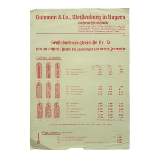 Original WWII German Gutmann & Co. price list No. 12 fire brigade uniform insignia shoulder boards collar tabs and sleeve badges