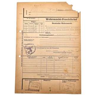 Originele WWII Duitse Kriegsmarine Wehrmacht vrachtbrief 19 mei 1944 Baarle-Nassau Rotterdam Rechter Maasoever met NS-wagonnummers en stempels