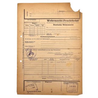 Original WWII German Kriegsmarine Wehrmacht Freight Document Rotterdam – Baarle-Nassau 1944