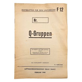 Origineel Duits Luftwaffe Q-Gruppen opleidingsboekje F12, Halle, februari 1940